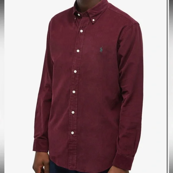Vintage 90s Ralph Lauren Burgundy Corduroy Button Down Shirt Size XL